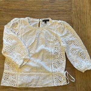 Banana Republic White Eyelet Blouse Size Medium | Side Tie Back Button
